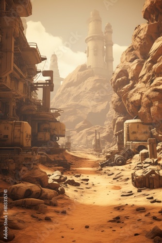 Futuristic City in Desert Canyon