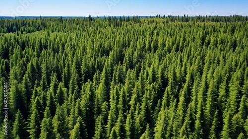 An aerial view of a coniferous forest