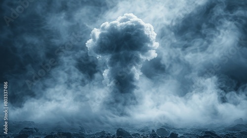A large mushroom cloud in the sky with a dark background, AI