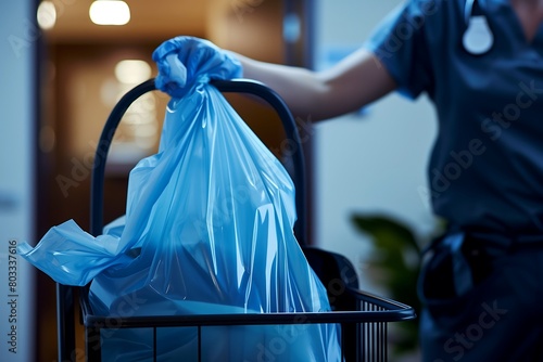 Janitor Removing Trash in Office