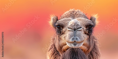 portrait of a camel, Copy space banner, funny animal postcard and print template and design