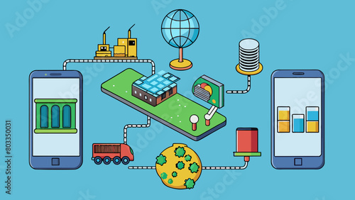 A smartphone supply chain This industrial chain involves the production of modern smartphones. It begins with mining companies extracting rare earth. Cartoon Vector