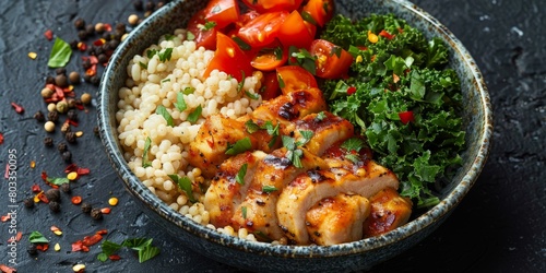 Healthy Food Bowl with Grilled Chicken, Couscous and Vegetables