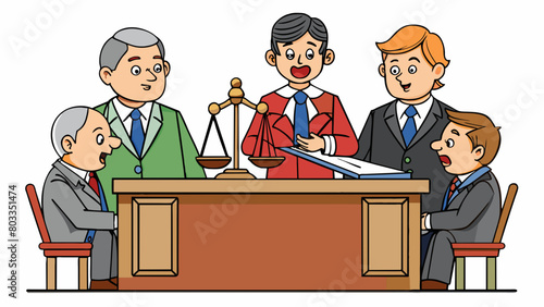 In a courtroom two lawyers are presenting their arguments to a jury. One lawyer argues that the defendant is innocent based on lack of evidence and. Cartoon Vector