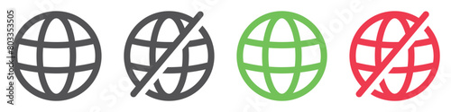 Set of online and offline internet icons. Globe with no signal and good signal, internet connection, web symbols. Vector. EPS10.