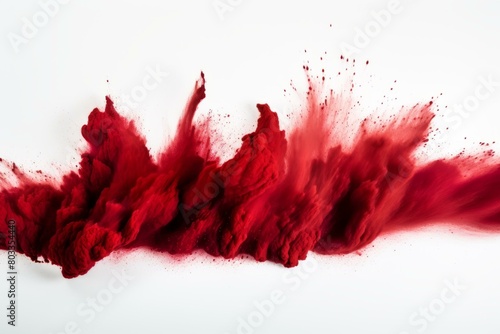 Red powder explosion on white background