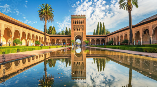 Serene reflection of Alhambra s exquisite architecture beside tranquil waters