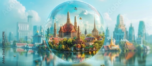Bangkoks Iconic Landmarks Floating in a Surreal Water Bubble A Modern Urban Fantasy