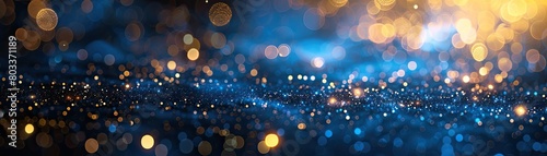 Abstract background of blue and golden bokeh lights