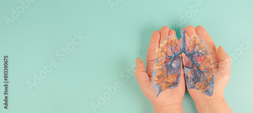 Lung with cancer cells, long covid virus, tuberculosis disease, no tobacco day, organ donation, air pollution concept