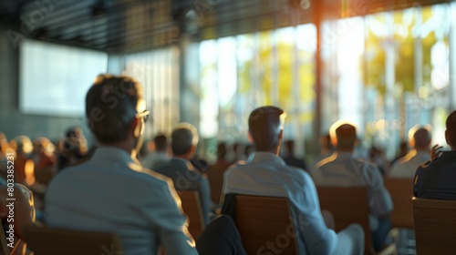 Symposium on business and entrepreneurship. Blurred Business people at a conference. Audience in the conference room.genearative ai hyper realistic and natural colors 