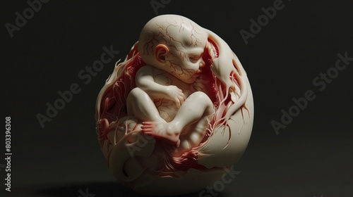 Detailed 3D rendering of an innocent infant growing in the womb, highlighting the complexities of childbirth and medical science, with a focus on anatomy