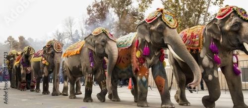 elephants with costumes parade Onam festival design