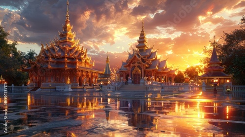Golden Chedi of Wat Phra That Si Chom Thong Illuminated by a Vibrant D Rendered Sunlight