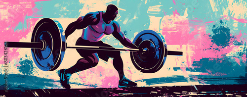 Drawing of an athlete or weightlifter. Vintage minimalist style. Pastel colors.