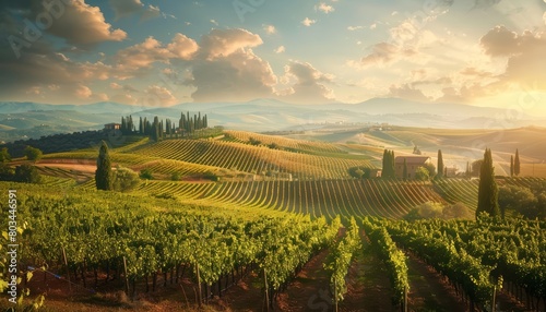 A beautiful landscape of a vineyard in Tuscany, Italy