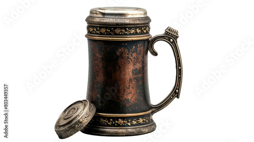 A German beer stein with a pewter lid on a transparent background. PNG format, This PNG file, with an isolated cutout object on a transparent background. 