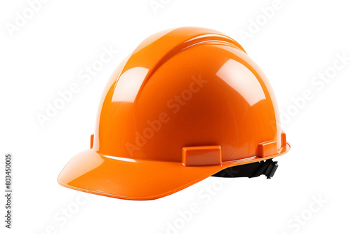 A bright orange hard hat with a black visor, white background, transparent background