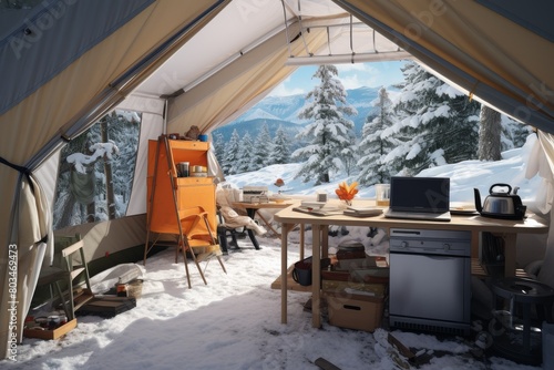 Cozy Tent Setup With Table and Chairs