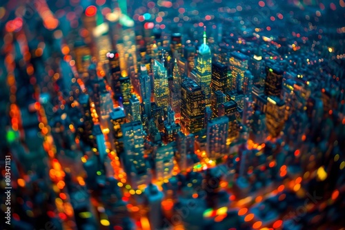 Stunning cityscapes at night with colorful illuminations and towering architecture