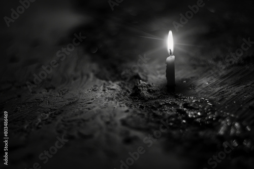 The struggle of a small, fragile light surrounded by overwhelming darkness, symbolizing hope or positivity besieged by dark thoughts - Generative AI