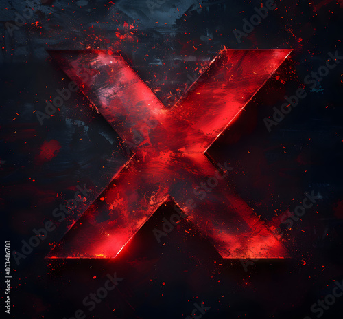  a red logo with a red x in the middle, in the style of multiple filter effect, black background, extremely gendered, 20 megapixels, kodak plus-x, digitally enhanced, superflat style