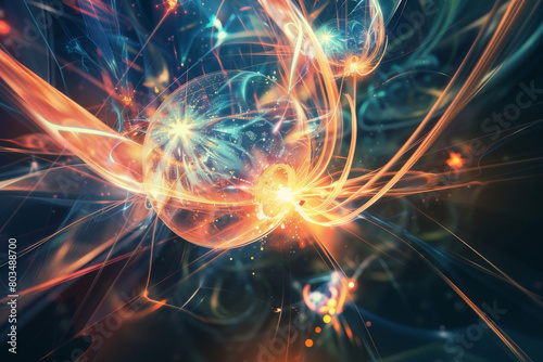 The collision of atomic particles, such as might occur in a particle accelerator - Generative AI