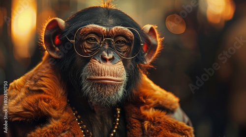 Stylish chimpanzee with sunglasses and jacket