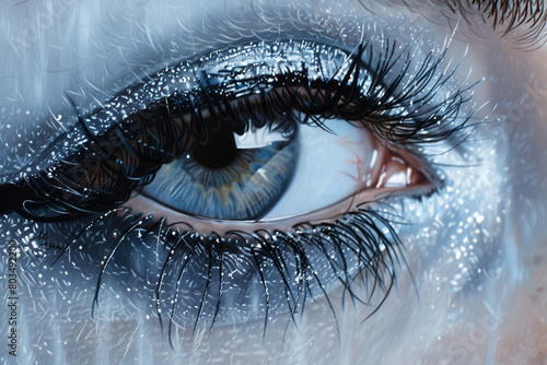 The captivating gaze of an eye adorned with glamorous false lashes, captured in high-definition detail.