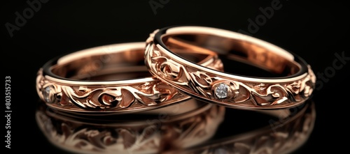 Two gold wedding rings with a diamond