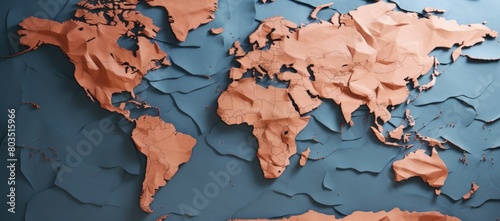World map constructed from brown paper