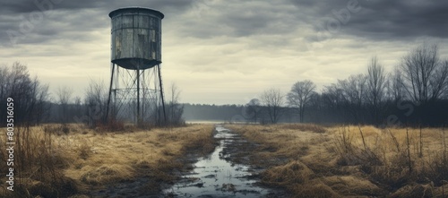 Water tower in the middle of a field