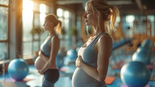 A fitness session for pregnant women in a gym, highlighting active lifestyles during pregnancy