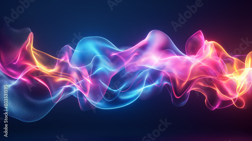  3d render Abstract fluid iridescent holographic neon curved wave in motion colorful background. Gradient design element for background