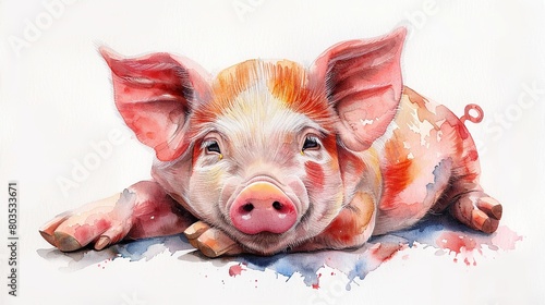 Watercolor painting of a cute pig.