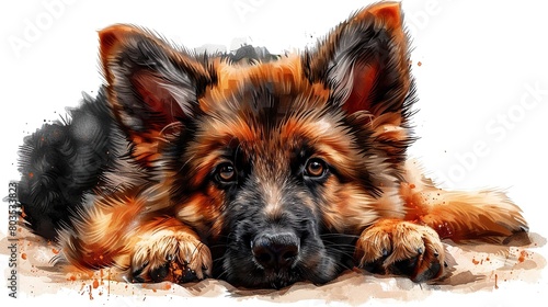 The sweetest watercolor painting of a German Shepherd puppy you'll ever see.