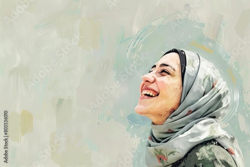 muslim arab woman in hijab laughing with happiness ai artwork