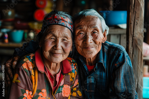 Portrait d'un couple de personnes âgées asiatiques dans leur maison