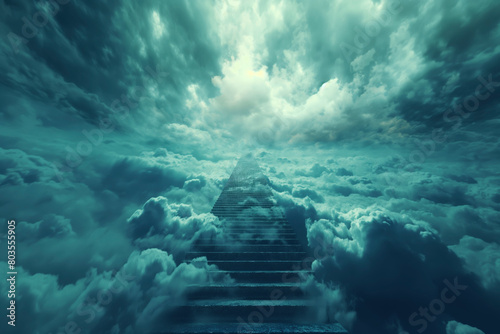 Staircase leading to nowhere in a surreal dreamscape