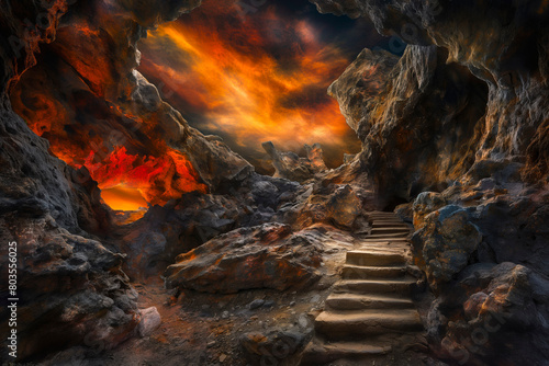 Staircase leading to nowhere in a surreal dreamscape