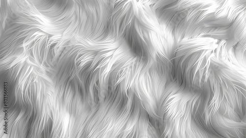 A high-resolution texture of white fur, showcasing the softness and plushiness with visible strands and hair-like textures. The background is pure white to highlight the furry pattern. 