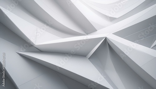 Origami-inspired paper folds creating sharp angles and shadows, in a monochromatic scheme 
