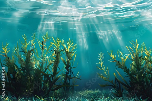 underwater kelp forest and seagrass meadow blue carbon sink ecosystem illustration