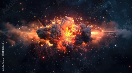 Experience a realistic explosion on a dark background, a visual spectacle of dynamic energy and intensity. Ai Generated.