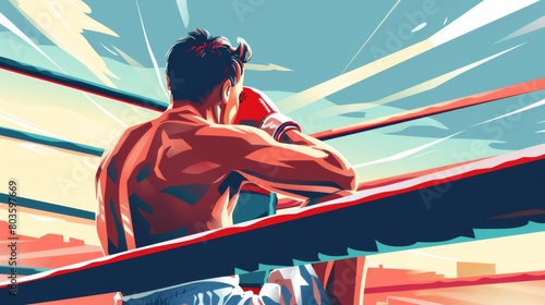 Male boxer relaxing in boxing ring 4k. sports. Illustrations