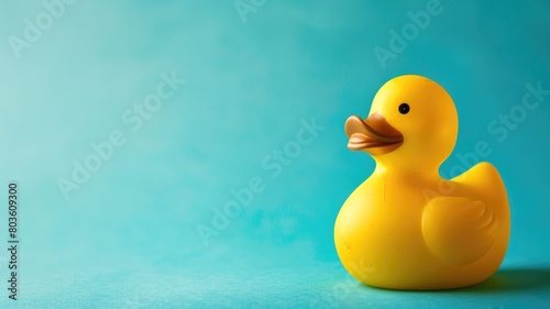 Yellow rubber duck on blue background