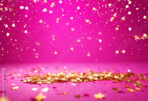 'confetti stars. Golden background. backdrop Festive glowing holiday pink fuchsia star background gold glistering christmas celebration party abstract bright colours copy gol'