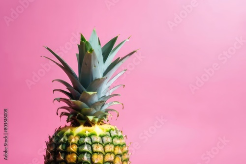 Fresh juicy pineapples in water splashes on pink background. Copy space, place for text. Raw tropical fruit. Summer freshness, poster design. 