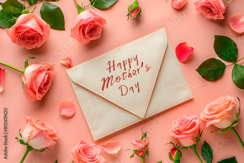 Envelope with the text 'Happy Mother's Day,' surrounded by flowers