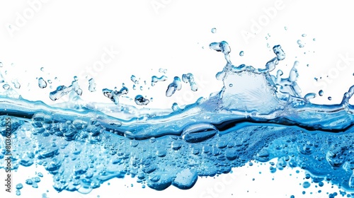 blue water with splash and air bubbles isolated on white background. water. Illustrations